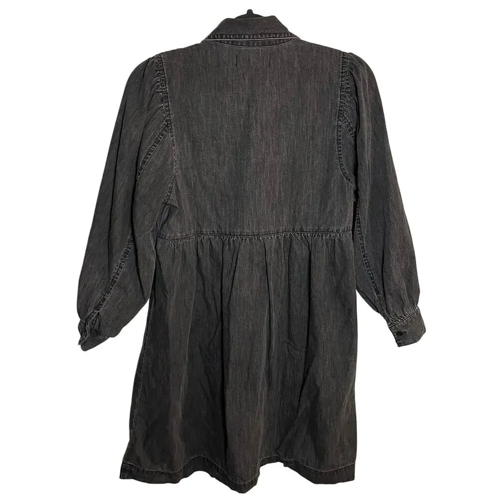 Madewell Denim Babydoll Shirt Dress Washed Black Jean Size XXS‎ Cottagecore Boho
